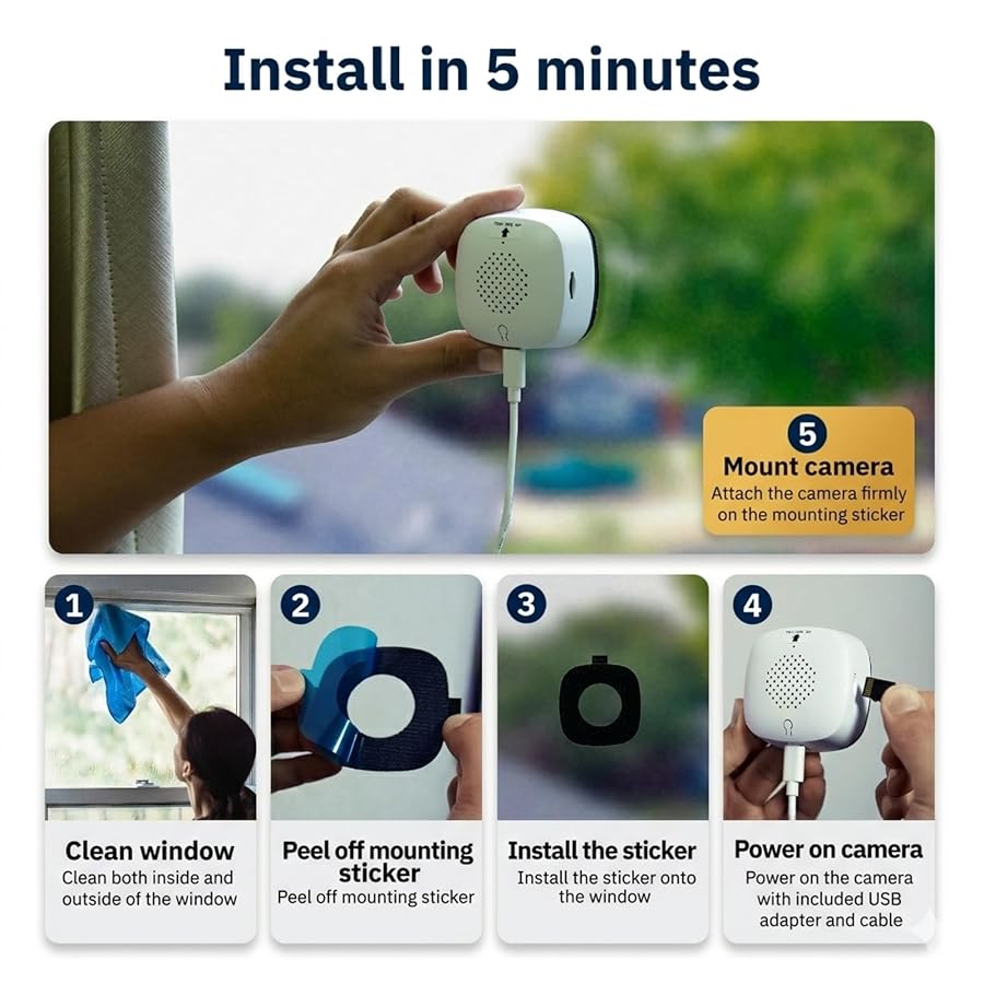 Girafit 3MP 2K Window Camera,2.4GHz & 5GHz WiFi Indoor Cameras for Home Security with ChroMax Al Color Night Vision,Person & Motion Detection,24/7 Recording,Easy & Quick Install - image 5