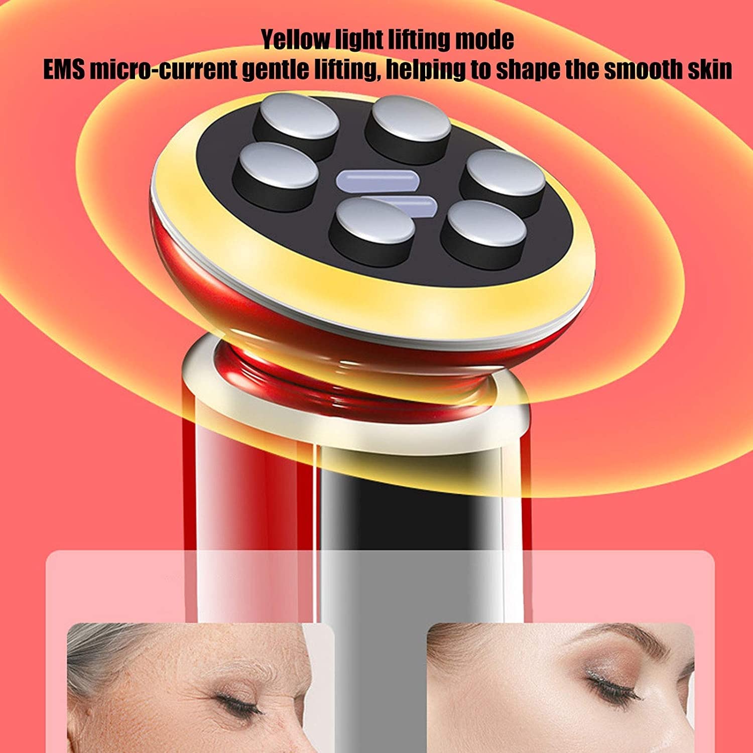 X&Z-XAOY Dispositivo De Belleza RF Masajeador Facial Eléctrico, Máquina De Cuidado De La Piel De Alta Frecuencia para Limpiador Facial Antienvejecimiento, Rojo