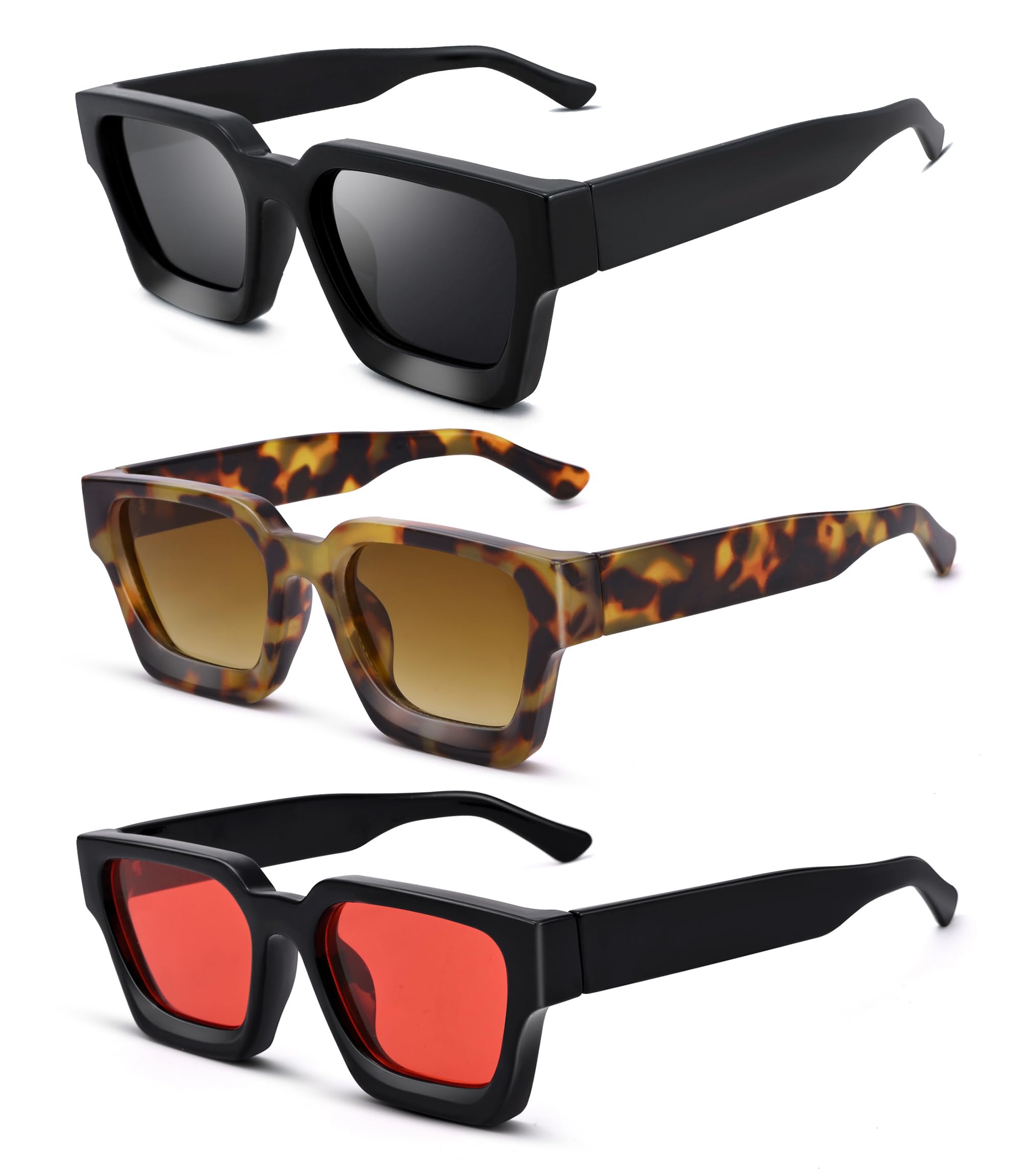 Pro Acme Square Sunglasses for Men Women,Thick Frame Sun Glasses Simple Designer Style Shades