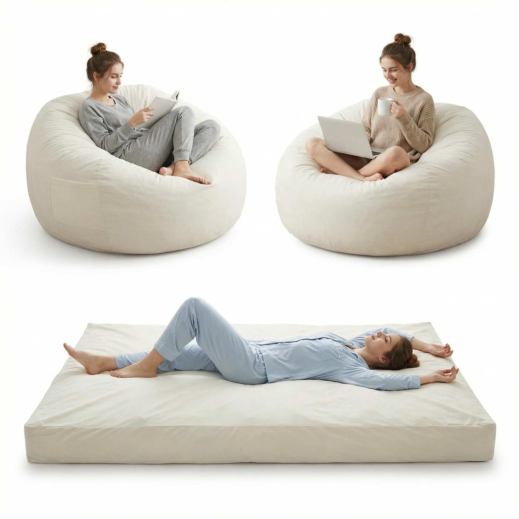Pouf Lit Convertible en Velours Côtelé, Transformable en Matelas d’Appoint Ultra Confortable, Salon Utilisable, Canapé Rempli De Mousse, Fauteuil Lounge, Chauffeuse en Futon Matelas De Sol