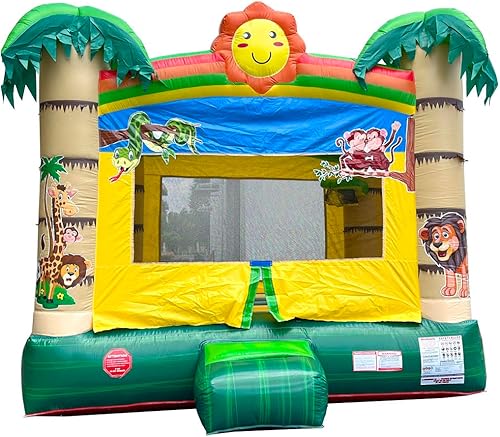 Miniatura 1 de Crossover Tropical Jungle Smiley Face Casa inflable  13 x 12 x 145 pies  Gran unidad inflable castillo para niños  Casa de rebote para fiesta al