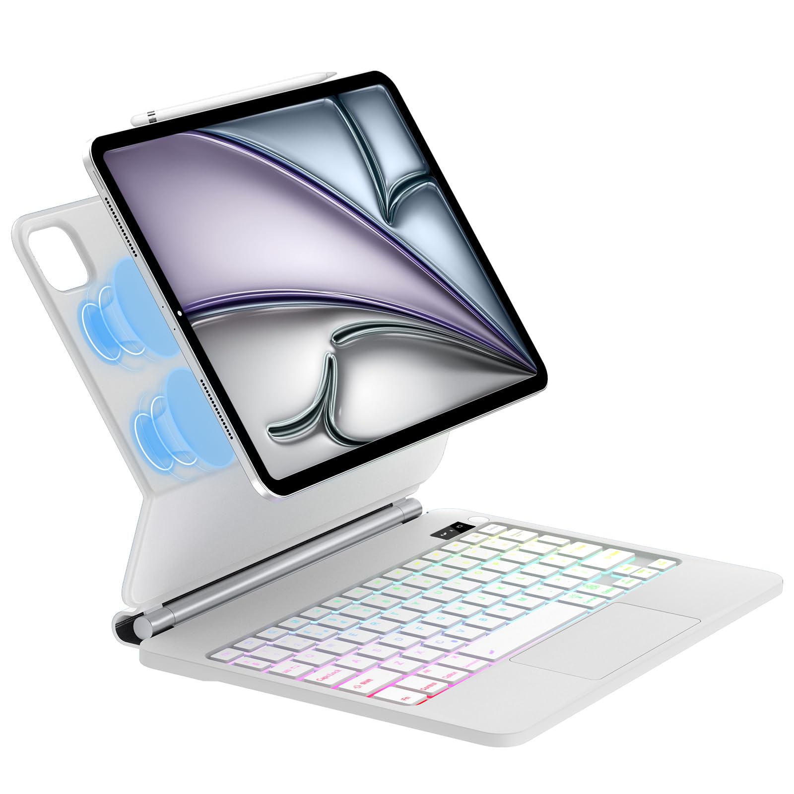 Magic Keyboard für iPad Air 13" M4 2026/M3 2025/M2 2024 & iPad 12.9, Weiß | Freischwebendes Stand Design, 7-Farbige Beleuchtung mit Trackpad Hülle mit Tastatur für iPad Air 13/iPad Pro 12.9"