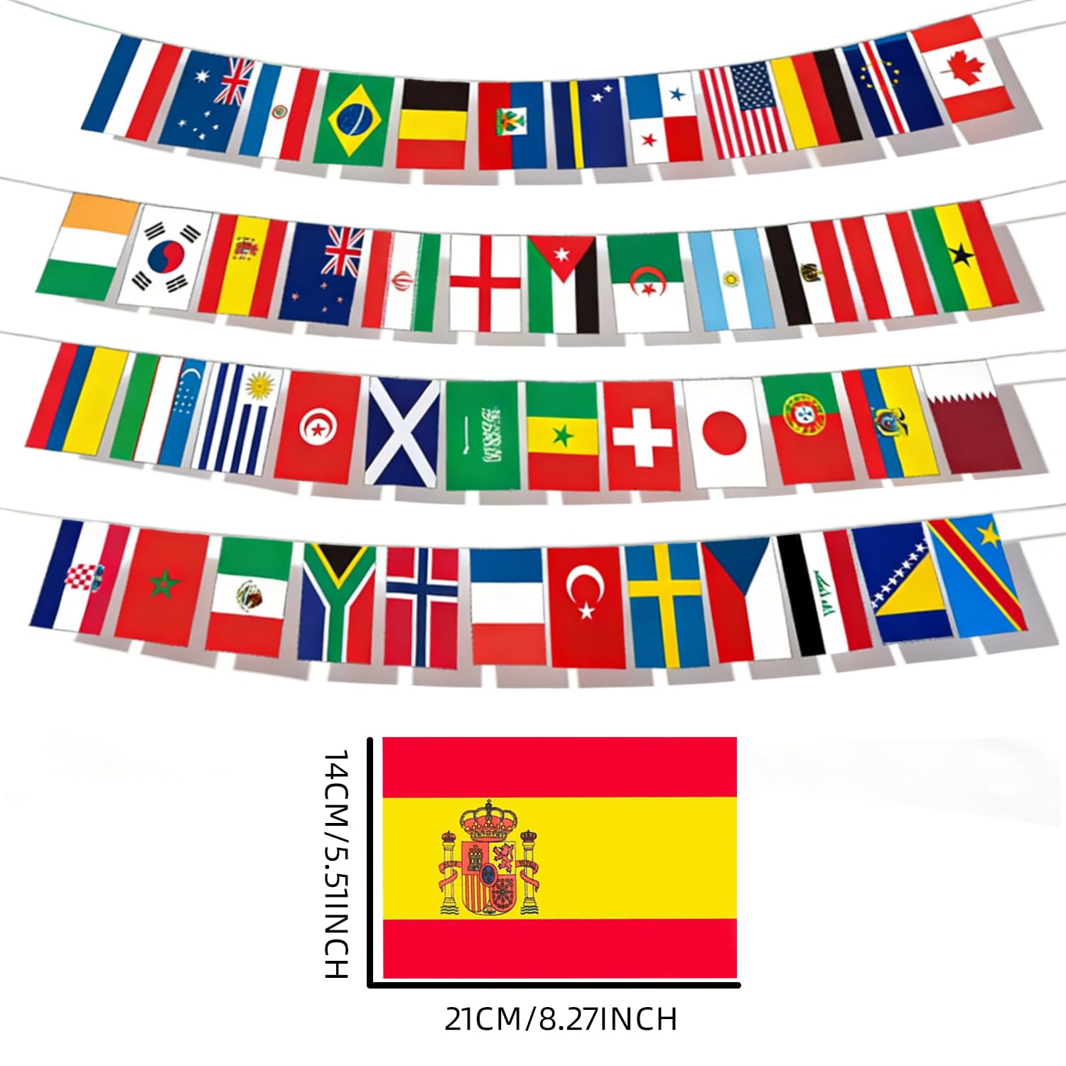 Banderines de Fútbol para Decoración de Fiestas Copa del Mundial 2026, Set de Banderas 48 Países del Mundo, Guirnalda de Banderas para Decoración de Fiestas de Jardín (15m) - 2