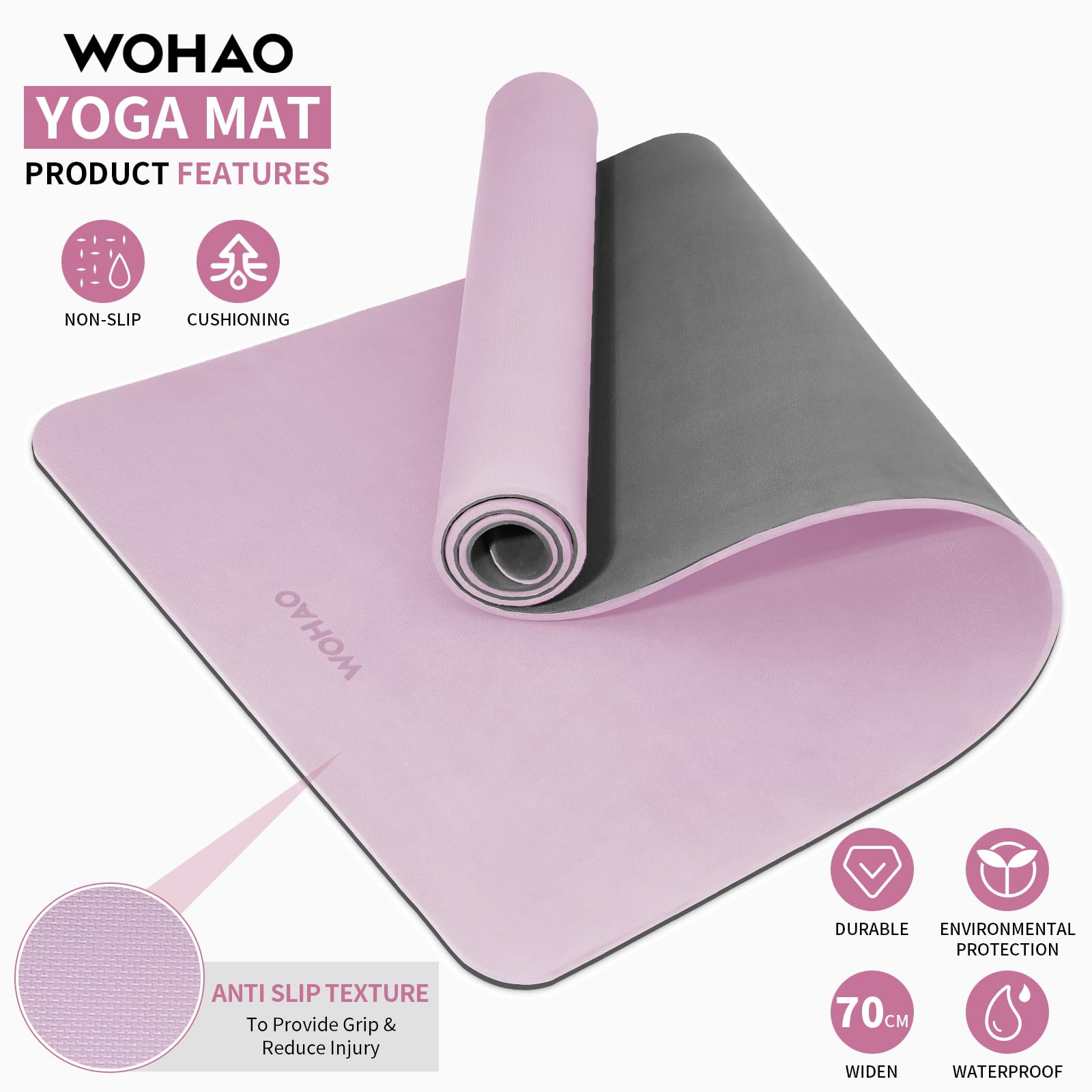 WOHAO Extra Thick 8mm Yoga Mat, 72