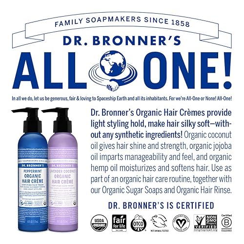 Miniatura 5 de Acondicionador de pelo y crema de peinar Dr. Bronner de lavanda y coco, crema, 6 onzas líquidas