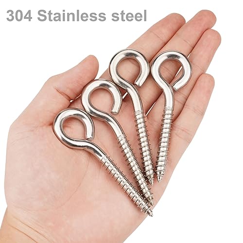 Miniatura 3 de Paquete de 8 tornillos de ojo de acero inoxidable 304 resistentes de 3.25 pulgadas, resistentes al óxido, tornillos autorroscantes para madera,