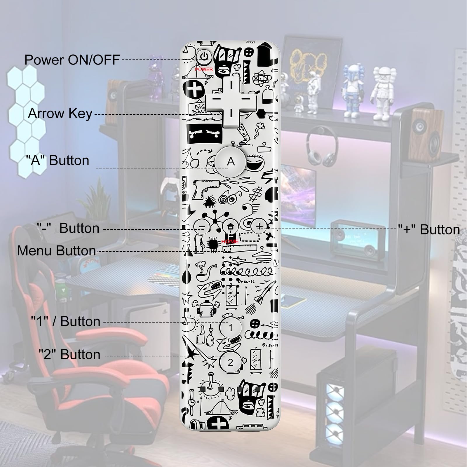 Leikurvo 2er Set Wii-Fernbedienung Gamecontroller, WiiController Remote mit Nunchuck Controller für Wii Vernbedinung Remote Plus Ersatz Kontroller Jostick Game Handle für WiiU Konsole(Schwarz+Gelb)