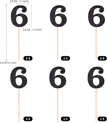 Miniatura 6 de 24 piezas negras de doble cara para cupcakes de cumpleaños de 8 años, decoración con purpurina para tartas de 8 años, decoraciones de fiesta de