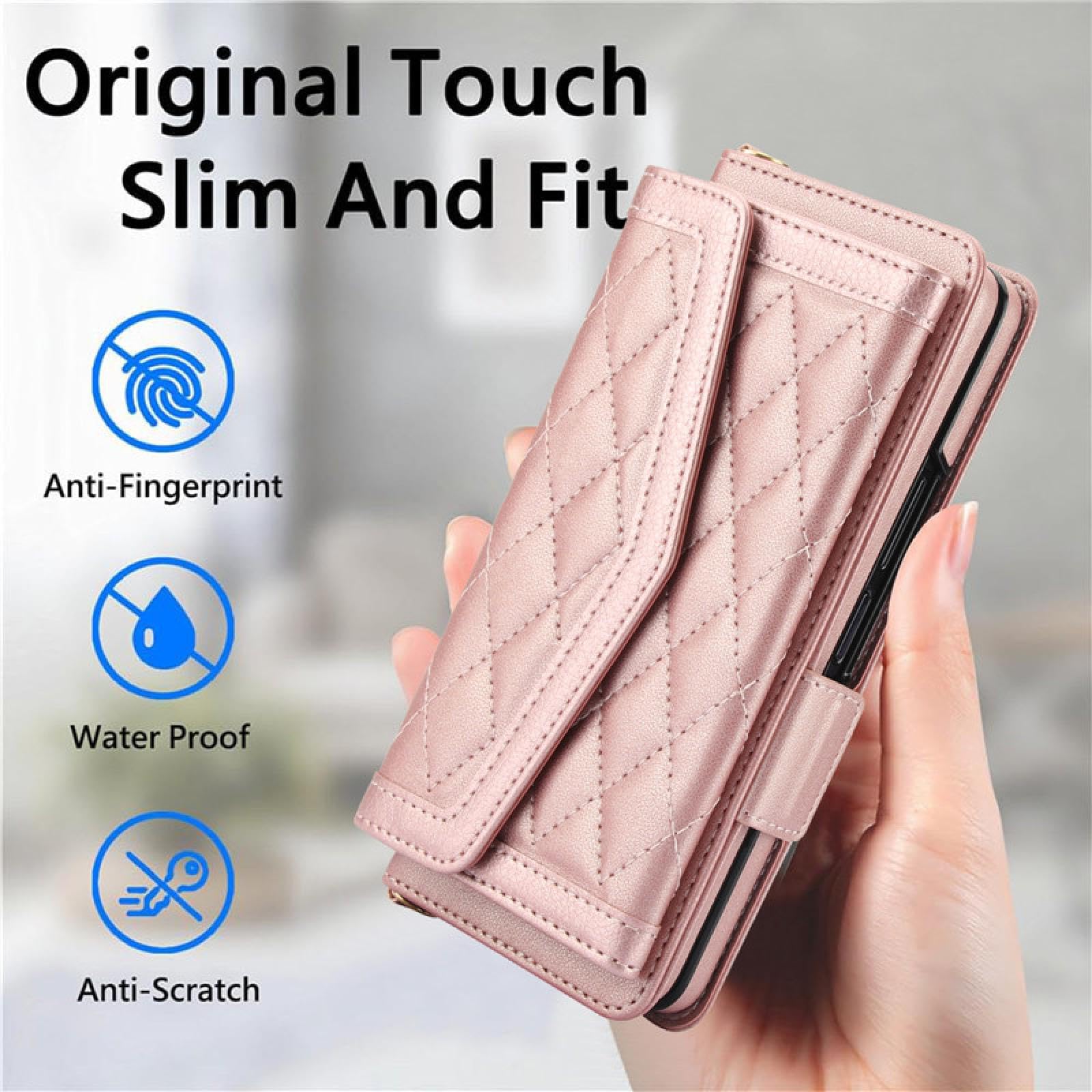Do Samsung Z Fold 5 Crossbody Lanyard Leather Wallet Card Phone Case Na nadgarstek Rope Flip Stand Cover (Do Samsung Z Fold 5/PURPLE)