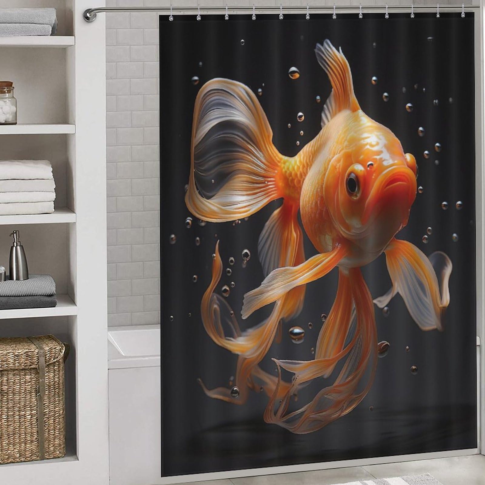 Rideau de douche poisson 168x183 cm imperméable avec crochets pour salle de bain