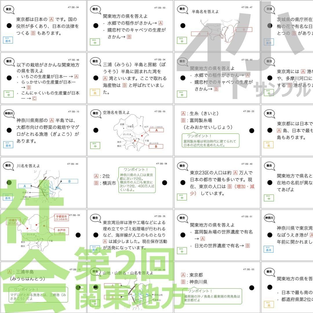 NEW カット済【中学受験】社会[地理] 予習シリーズ4年上 暗記カード a 中学受験 暗記カード）4年上 社会 6-9回セット – TT1-Learning