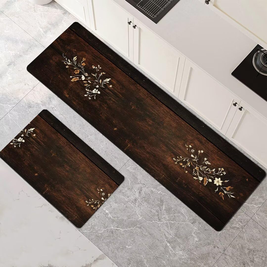 Alfombras de cocina de 2 piezas marrones con secado rápido para lavandería y baño