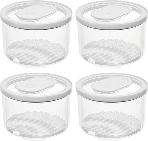 iDesign - Contenedor redondo para refrigerador, con bandeja de drenaje extraíble y tapa, juego de 4 unidades, transparente