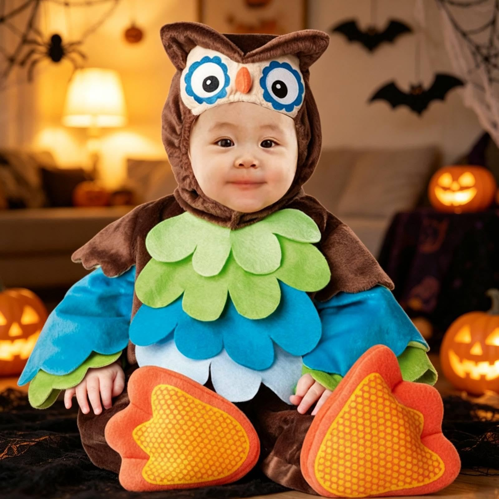 rockible Costume da Cucciolo di Animale, Tutina con Cappuccio, Accessorio per Travestimenti, Divertente e Originale, per Halloween, spettacoli teatrali e, Gufo, S