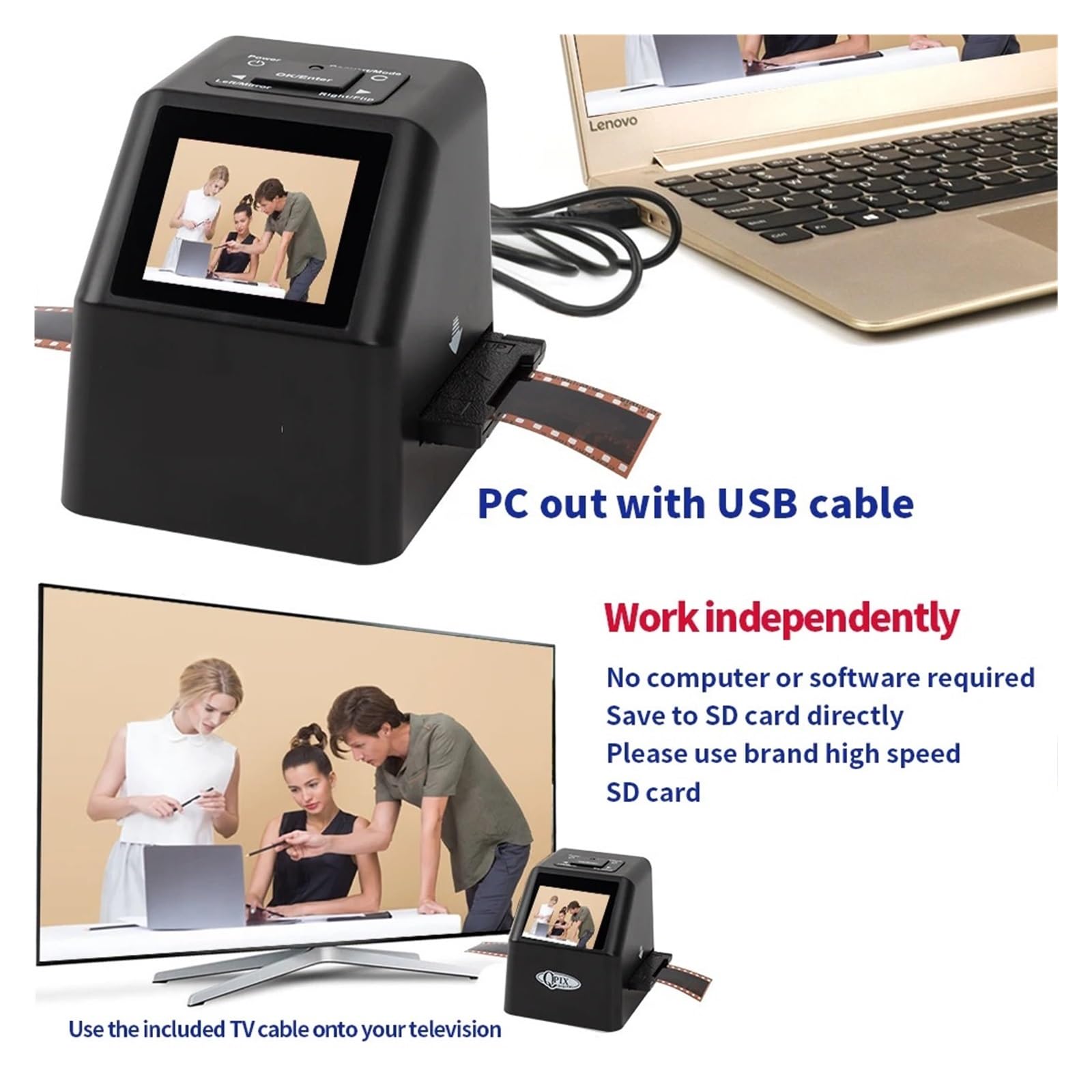 Escáner portátil de película Negativa de 22 MP, conversor de Diapositivas de 35 mm, Visor de imágenes Digitales con Pantalla LCD de 2,4" y Software de edición Integrado.(FS610-white)