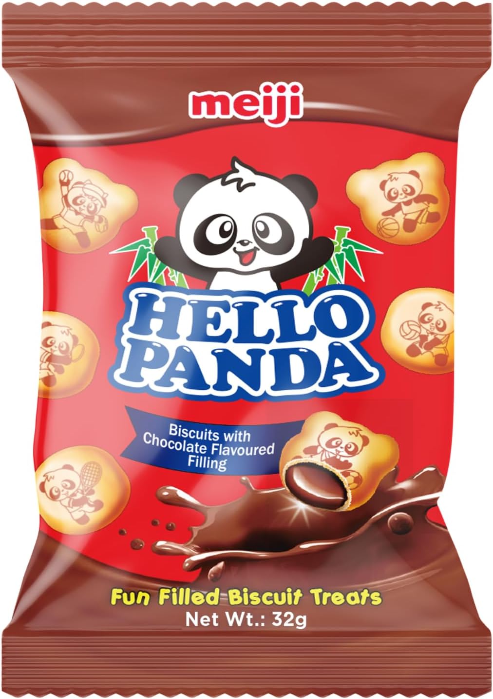 Meiji Hello Panda Chocolate Cream Filled Biscuits 32g, Japanese Snack, Crunchy Biscuit Treat