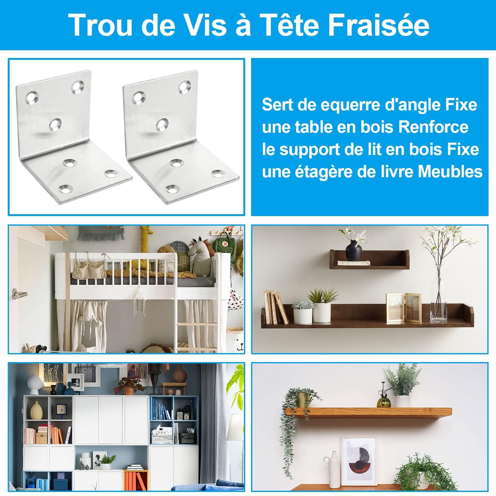 ASelected Lot de 30 Équerre d'assemblage Renforcée Inox, 50x50x50mm Aicer Plaque Equerre Inox, Equerre Metal pour Fixation de Inox pour Fixation et Réparation Meubles
