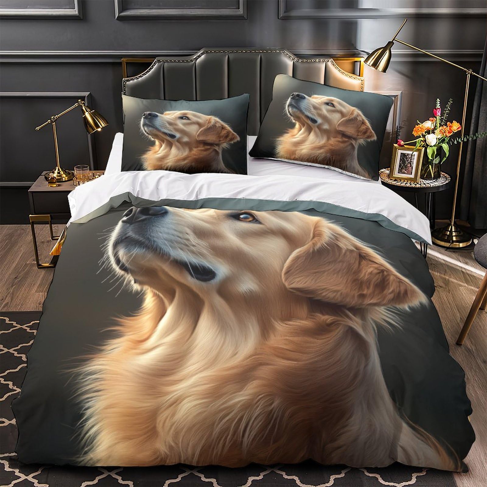 Housse de couette Golden Retriever pour décorer une chambre d'enfant lit simple 140x200