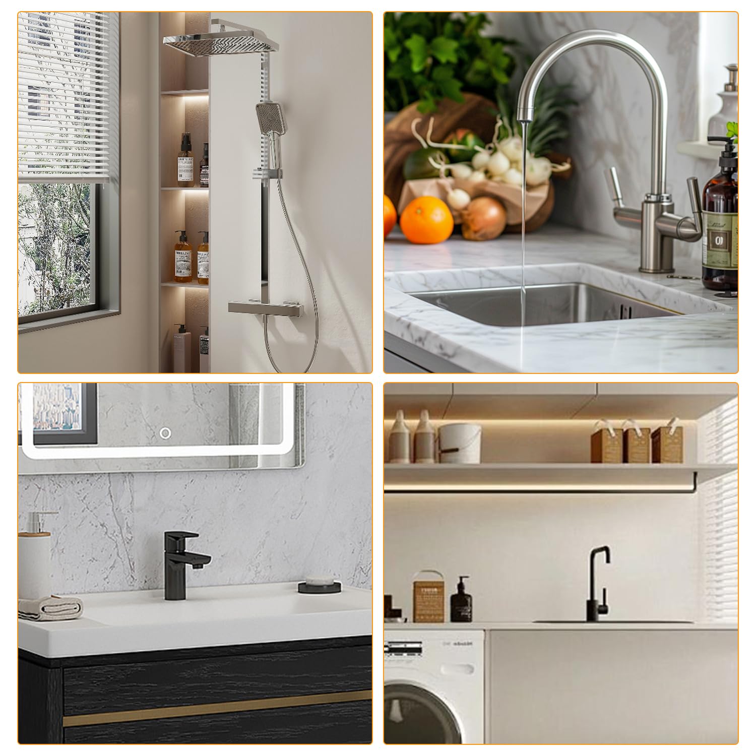 M8 Kit de Fijación de Grifo Monobloque, Fijación Grifo un Solo Orificio, con Llave Inglesa, para Cocina Baño Lavadero, Dorado