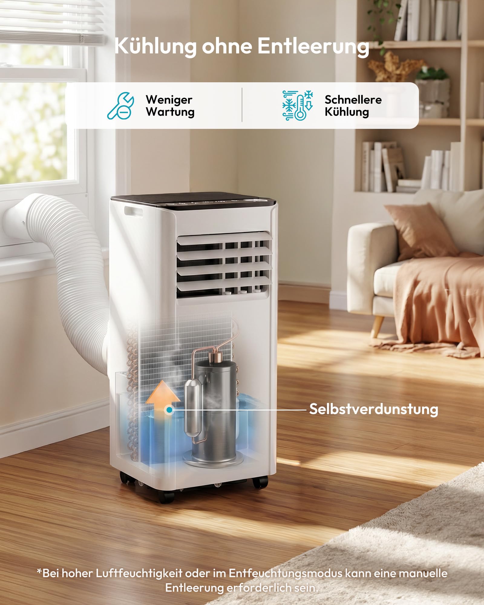 Mobile Klimaanlage 9000 BTU 4-in-1 Klimagerät mit Abluftschlauch Digitaldisplay Fernbedienung Fenster-Installationsset 24h-Timer