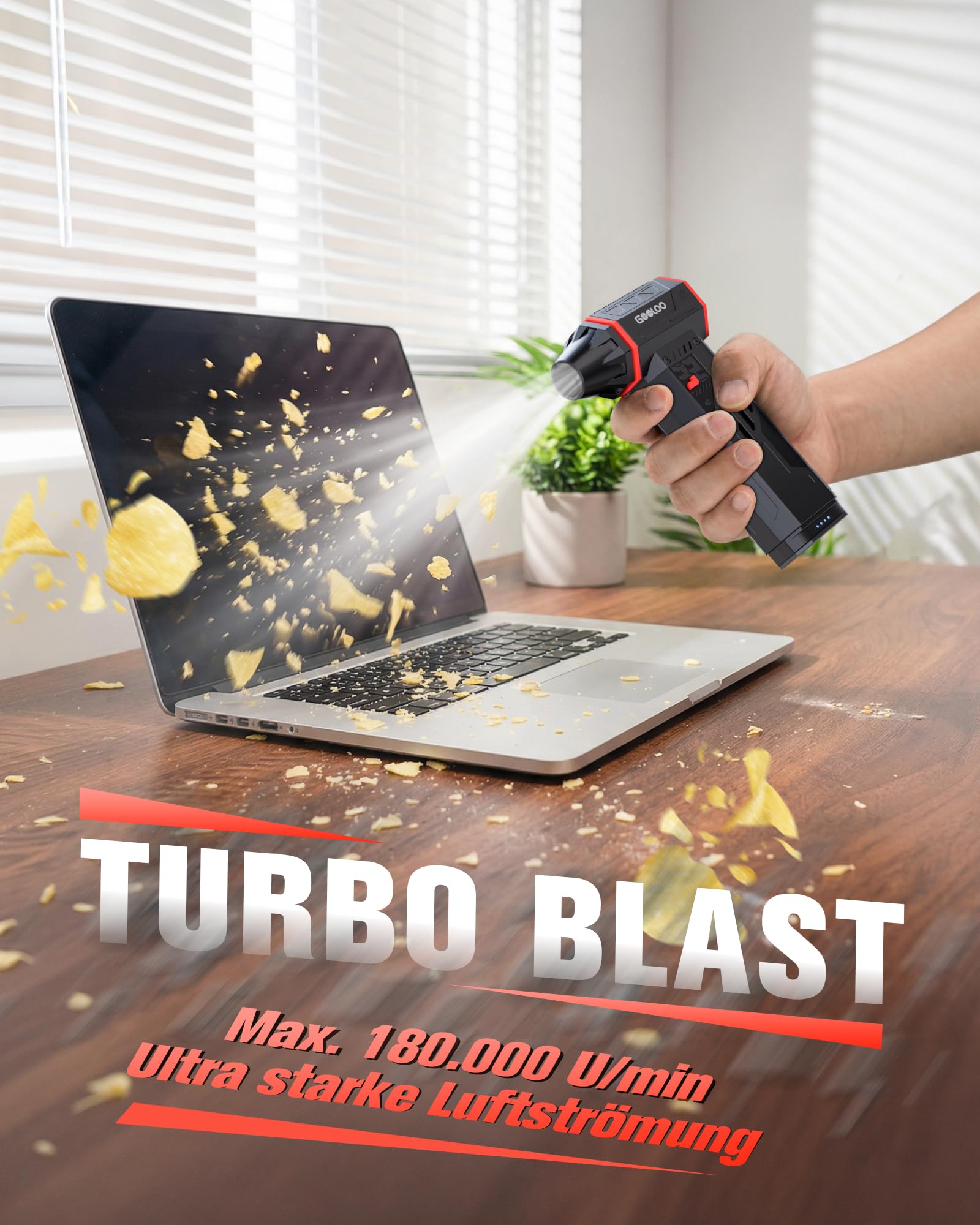 GOOLOO F5S Air Duster, 180000RPM Hochleistungs-Staubgebläse | 3-stufig einstellbar, bürstenloser Motor für starken Luftstrom, tragbar mit 4 Düsen für PC, Tastatur, Auto und Haushalt