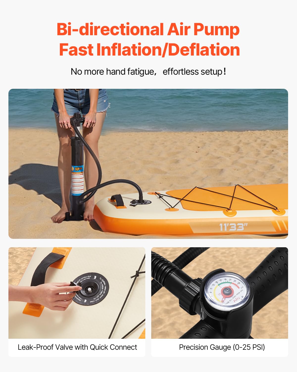 VEVOR Tabla de Surf Inflable Ultraligera con Bomba, Remo, Aleta, Mochila, Correa de Tobillo, Carga 150 kg