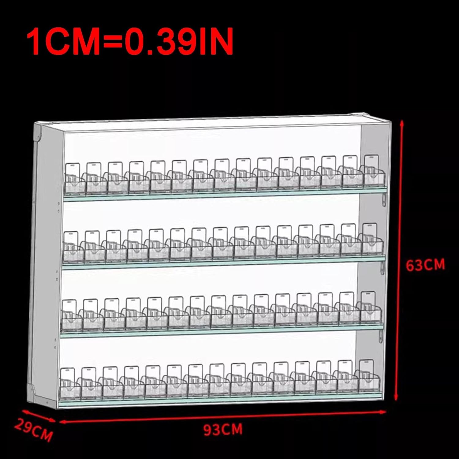 Portable Rectangular Cigarette Case Holder with Auto Pusher Display Rack - Retail Matchbook Organizer Shelf, Silver (93x29x63cm) - Ideal for Merchandising and Store Displays