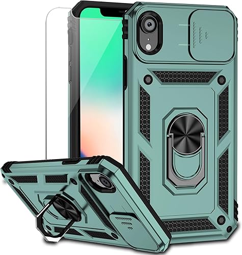 Funda para iPhone XR con protector de pantalla para lente de cámara, doble capa protección contra caídas de grado militar de 15 pies Soporte de