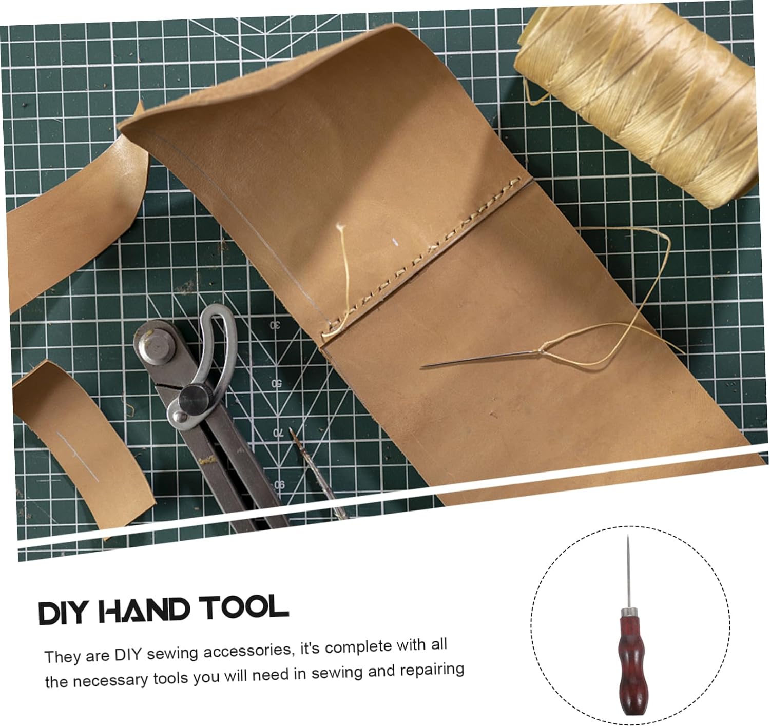 CORHAD Wood Handle Awl Tool Set for Leather Craft 5-Piece DIY Sewing Accessories Kit for Upholstery Canvas and Repair Projects
