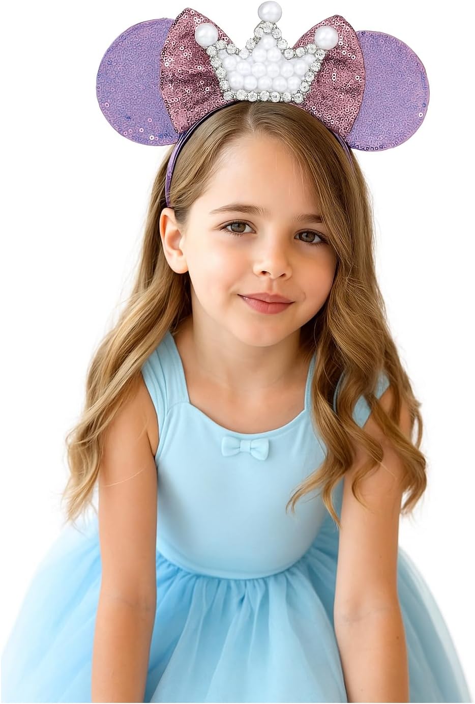 YUESE プリンセスクラウンヘッドバンド ガールズ&amp;レディース用 &ndash; パールラインストーンティアラ付きキラキラスパンコール