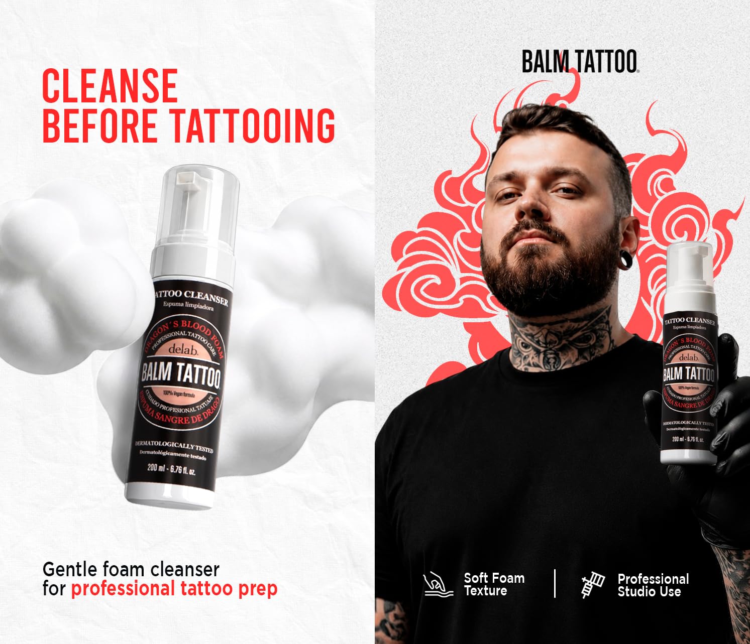 Mousse nettoyante Sang de dragon 200 ml | Soin professionnel du tatouage