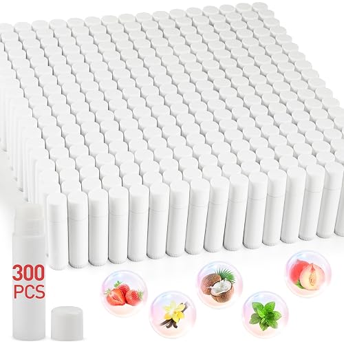 300 Pack Unlabeled Lip Balm Bulk, Blank Tube for Custom Labels, 5 Flavors