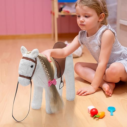 Miniatura 3 de HollyHOME Caballo de Peluche, Juguete de Peluche Bonito, Juguetes de Peluche para Juego de Rol, Caballo de 11 Pulgadas, Blanco
