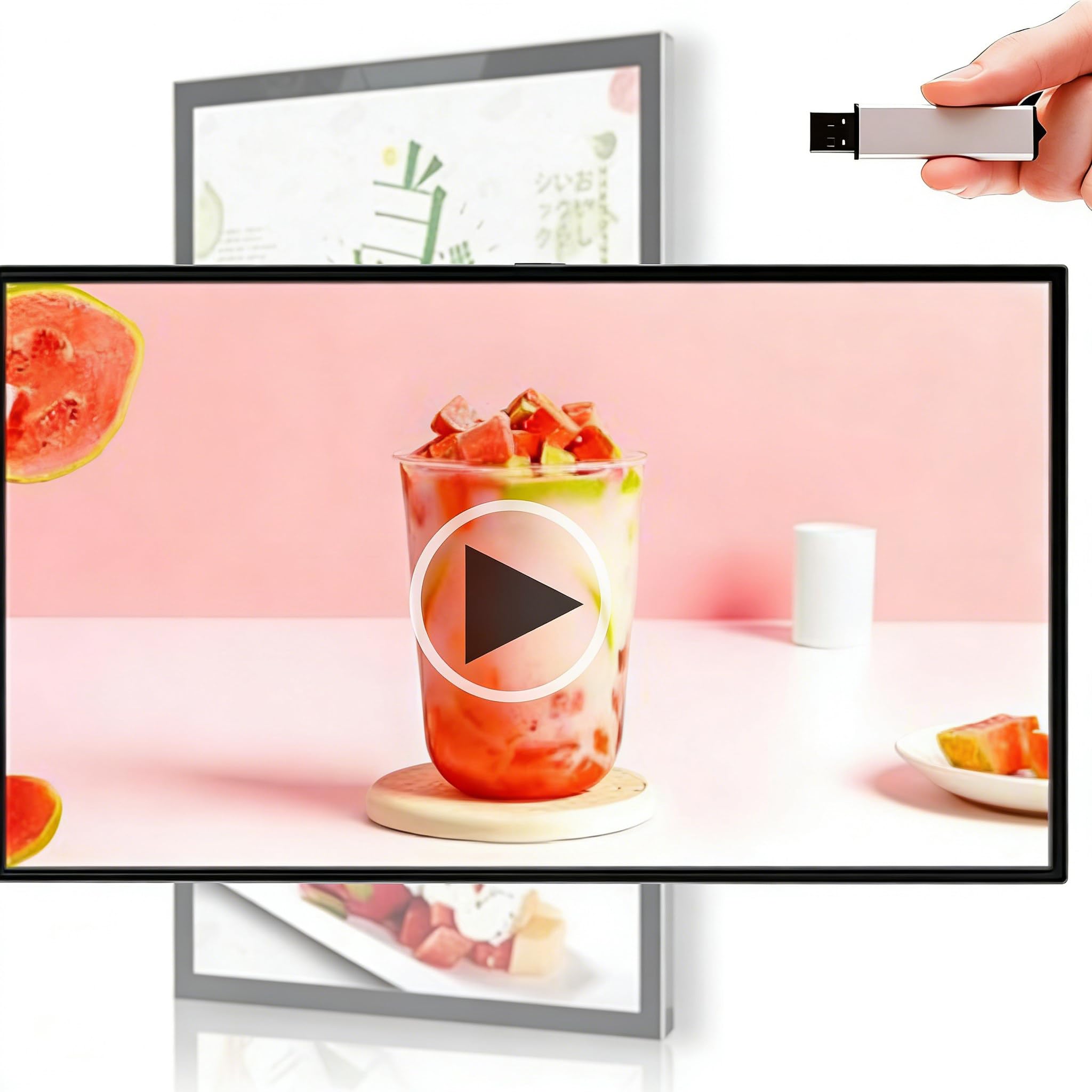 Wyświetlacz Digital Signage Komercyjny ekran reklamowy Cyfrowa tablica menu, LED naścienna tablica do odtwarzania filmów/obrazów, umieszczenie poziome i pionowe, łatwa konfiguracja 68.6 cm