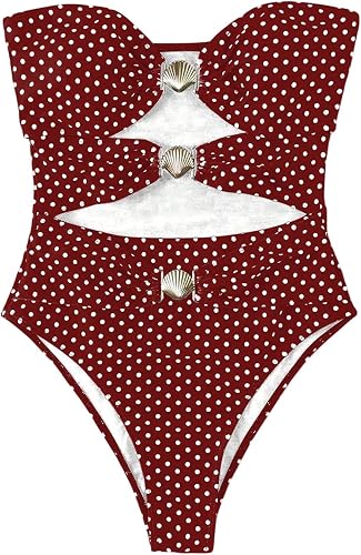 SweatyRocks Women's One Piece Swimsuit Polka Dots Cut Out Bandeau High Cut Monok