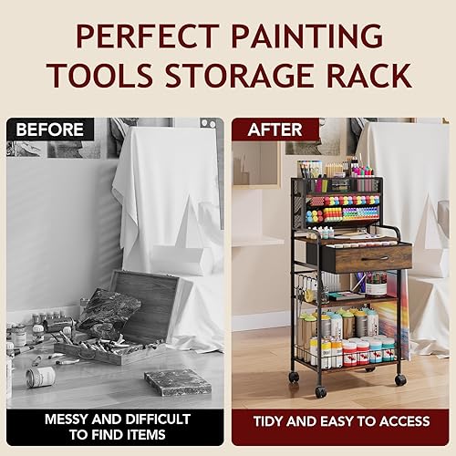 Miniatura 7 de Carrito de arte, carrito rodante de 3 niveles, carrito utilitario con cajón de almacenamiento y ruedas, organizador versátil de arte y manualidades