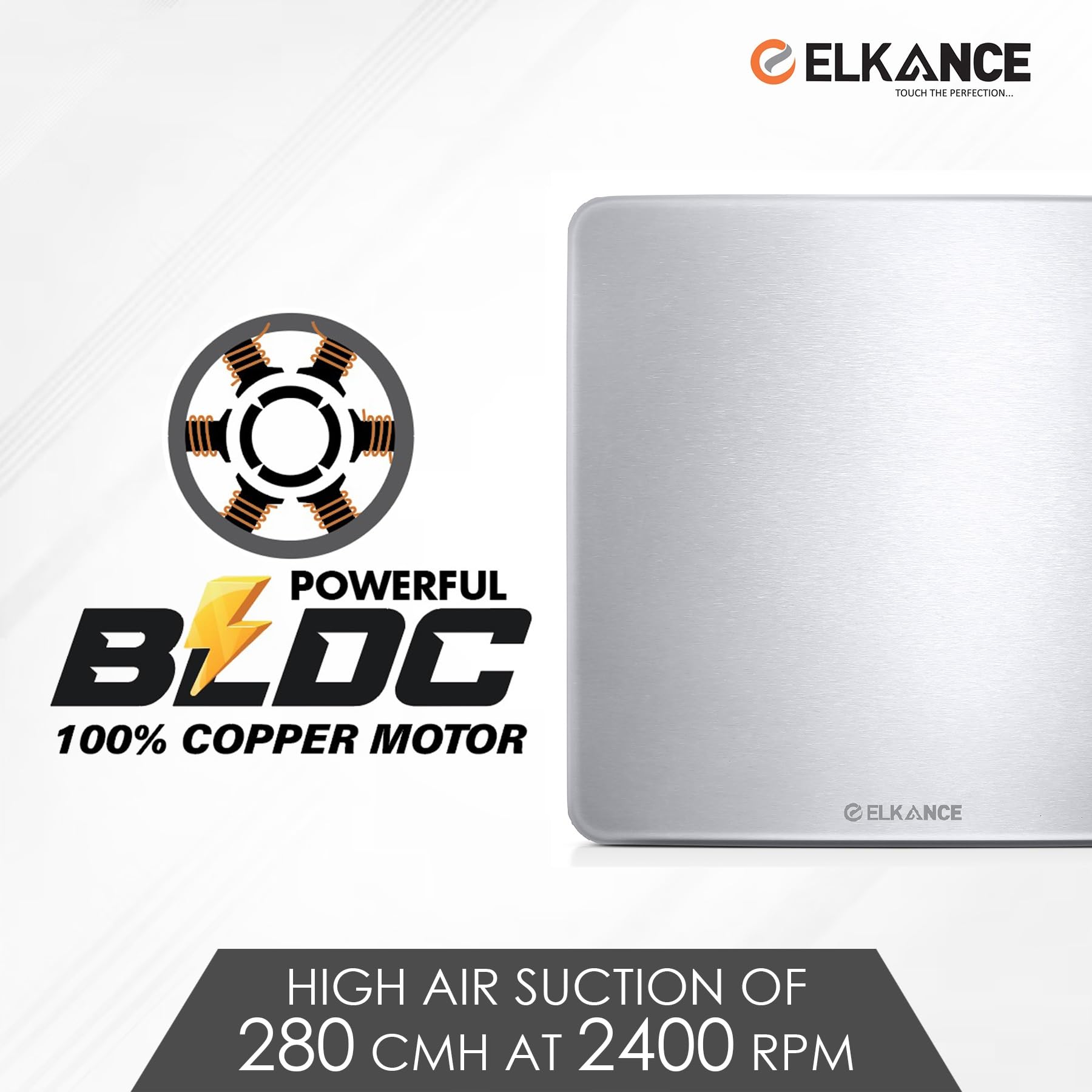 ELKANCE Canon Metal 150mm (6 Inches) Axial Exhaust Fan | BLDC Motor | 7W, 2400 RPM | Ideal for Modern Kitchen, Bathroom & Office | ABS PP Plastic Body | Premium Stainless Steel Front Panel | (Silver) 4