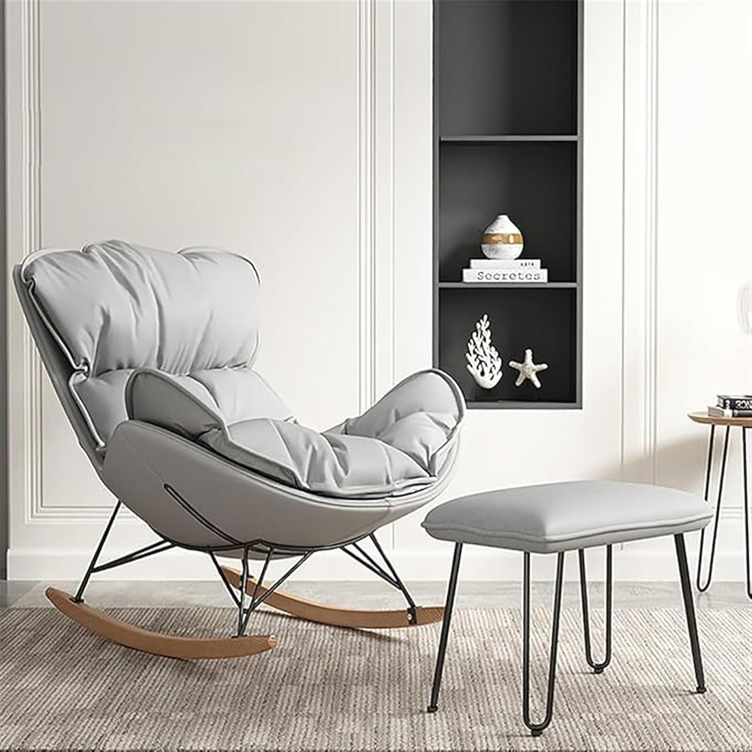 Rocking Chair with Footrest Modern Rocking Chair Comfy Recliner Chair Furniture Leisure Chair Lazy Home Single Sofa Adult Balcony Lounge Rocking Chair,Grey,Standard Style