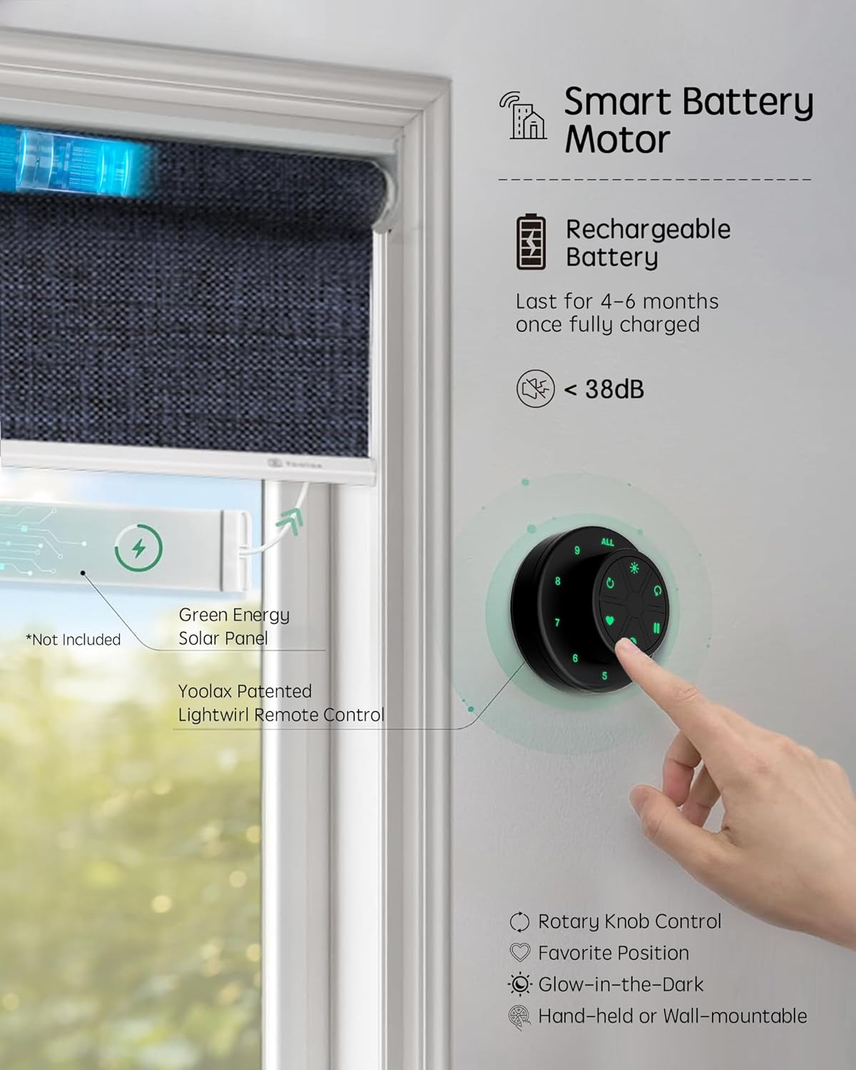 Yoolax Motorized Blinds with Remote, 100% Blackout Smart Roller Shades Work with Alexa, Google, Apple Home, Custom Automatic Shades with Voice Control for Bedroom Office (Fabric Navy Blue)