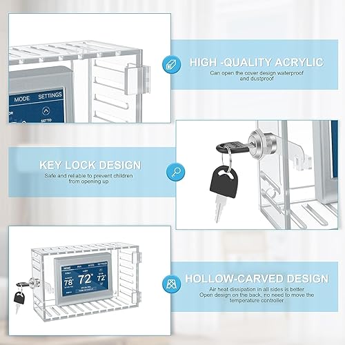Miniatura 6 de Caja de bloqueo de termostato universal con llave, cubierta de caja de bloqueo de CA con llave, protector de termostato transparente de pared,
