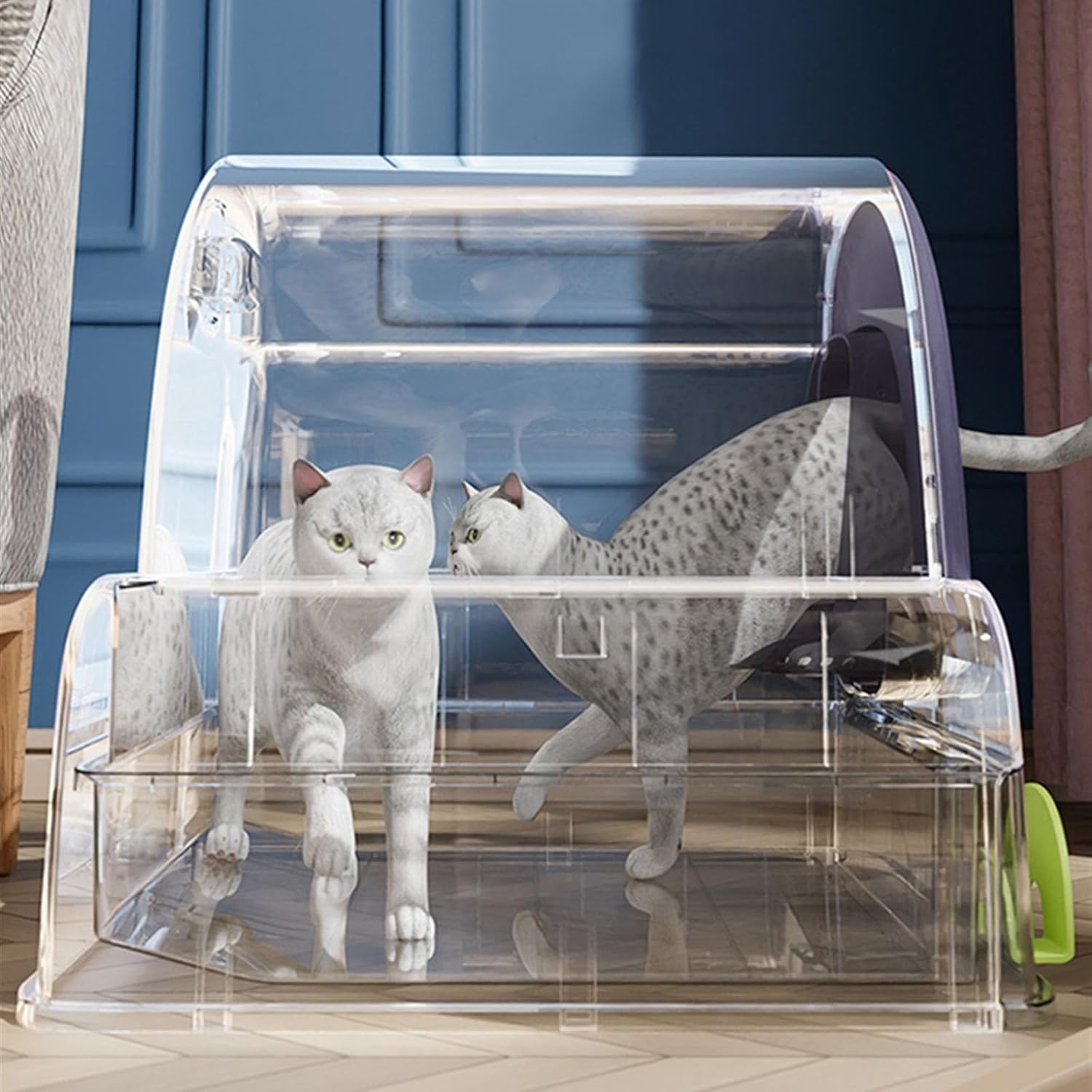 Litterbox Anti-Splash Closed Hooded Kitten Litter Tray, Drawer Type Easy Clean Cat Toilet, Enclosed Cat Toilet with Litter Scoop, Privacy and Easy Access for Cleaning Cat Litter Tray(Blue)