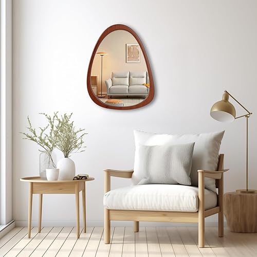 Miniatura 3 de Espejo irregular de 34 x 26 pulgadas, marco de pared de madera, espejo decorativo asimétrico de madera para sala de estar, dormitorio, entrada,