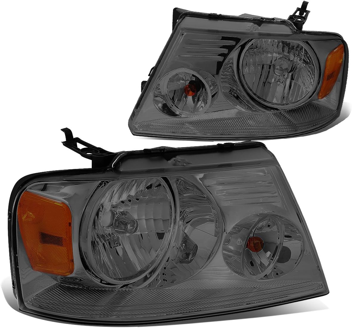DNA Motoring HL-OH-F1504-SM-AM Smoke Lens Amber Headlights Replacement Compatible with 04-08 F-150/06-08 Mark LT