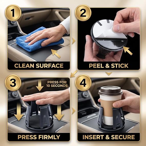Car Cup Holder Inserts - 2 Pcs Adaptive Clarmping Arm Anti-Spill Stable Drink Holder for Most Vehicles