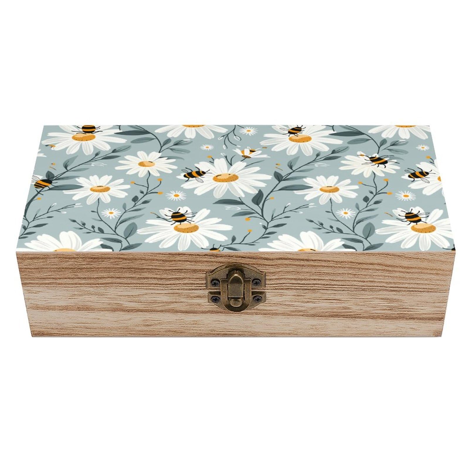 asbwuo Daisy And Bee Vintage Wooden Keepsake Box