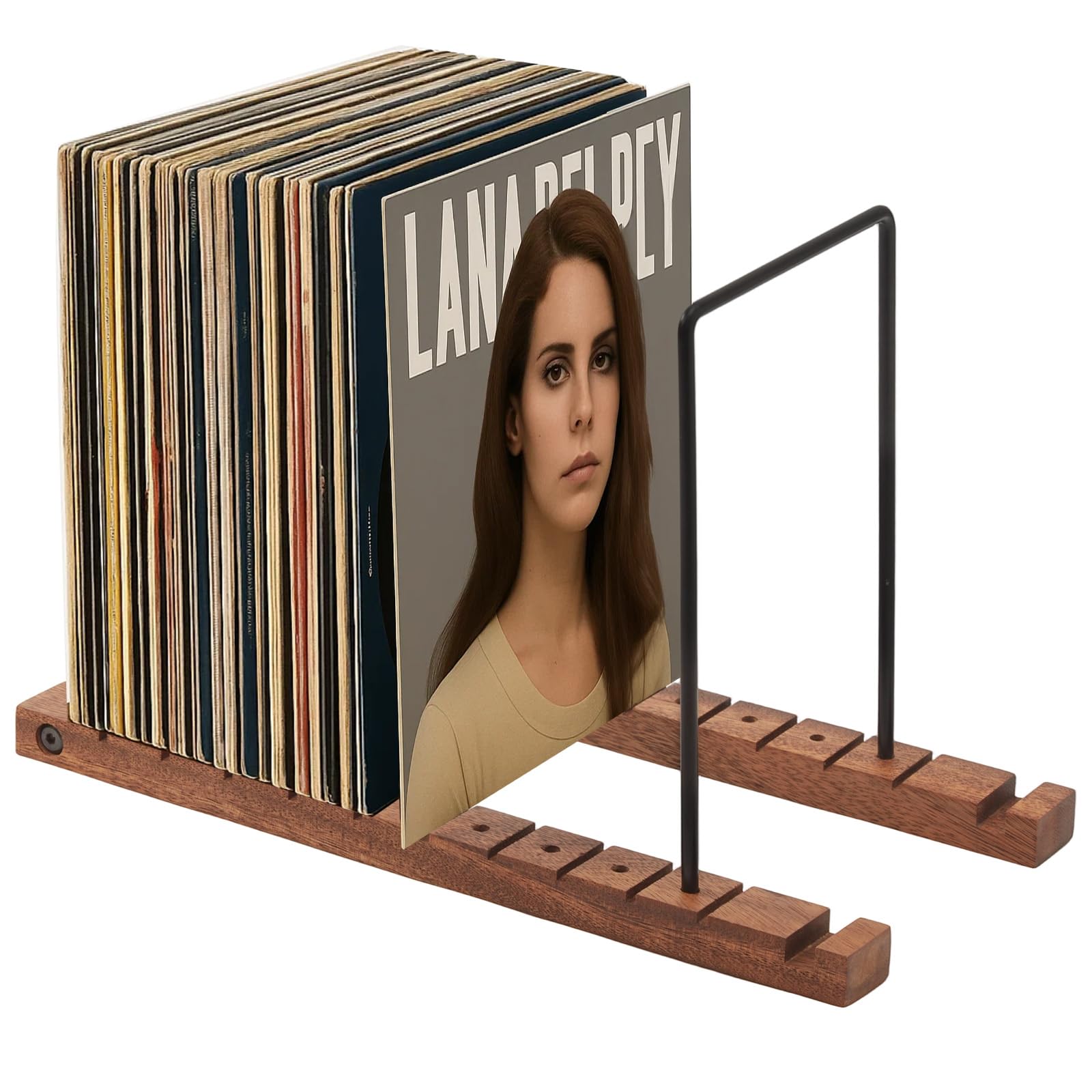 Record Storage Holder Display Stand Rack Adjustable Black Wood Vinyl Record