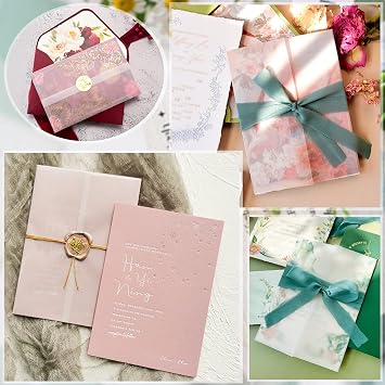 Anvin 50 Pack Pre-Folded Vellum Jackets for 5x7 Invitations Tracing Paper for Invitation Translucent Vellum Paper Wedding Invitations Wrap Liners for DIY Photos Postcards Scrapbook Envelopes(93gsm)