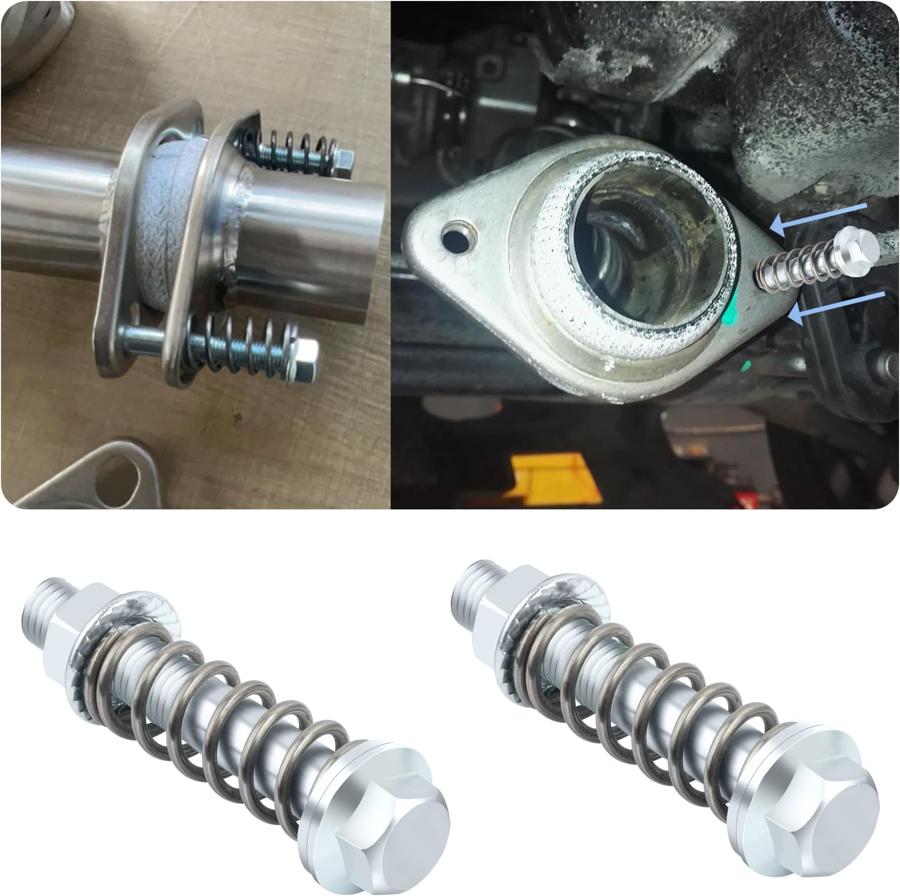 2PCS Car Exhaust Manifold Bolts,Steel M10x1.5 mm Exhaust Bolts and Nuts Kit with Springs for Exhaust Gasket,Professional Exhaust Flange Bolts Car Accessories for Most Cars (Silver)