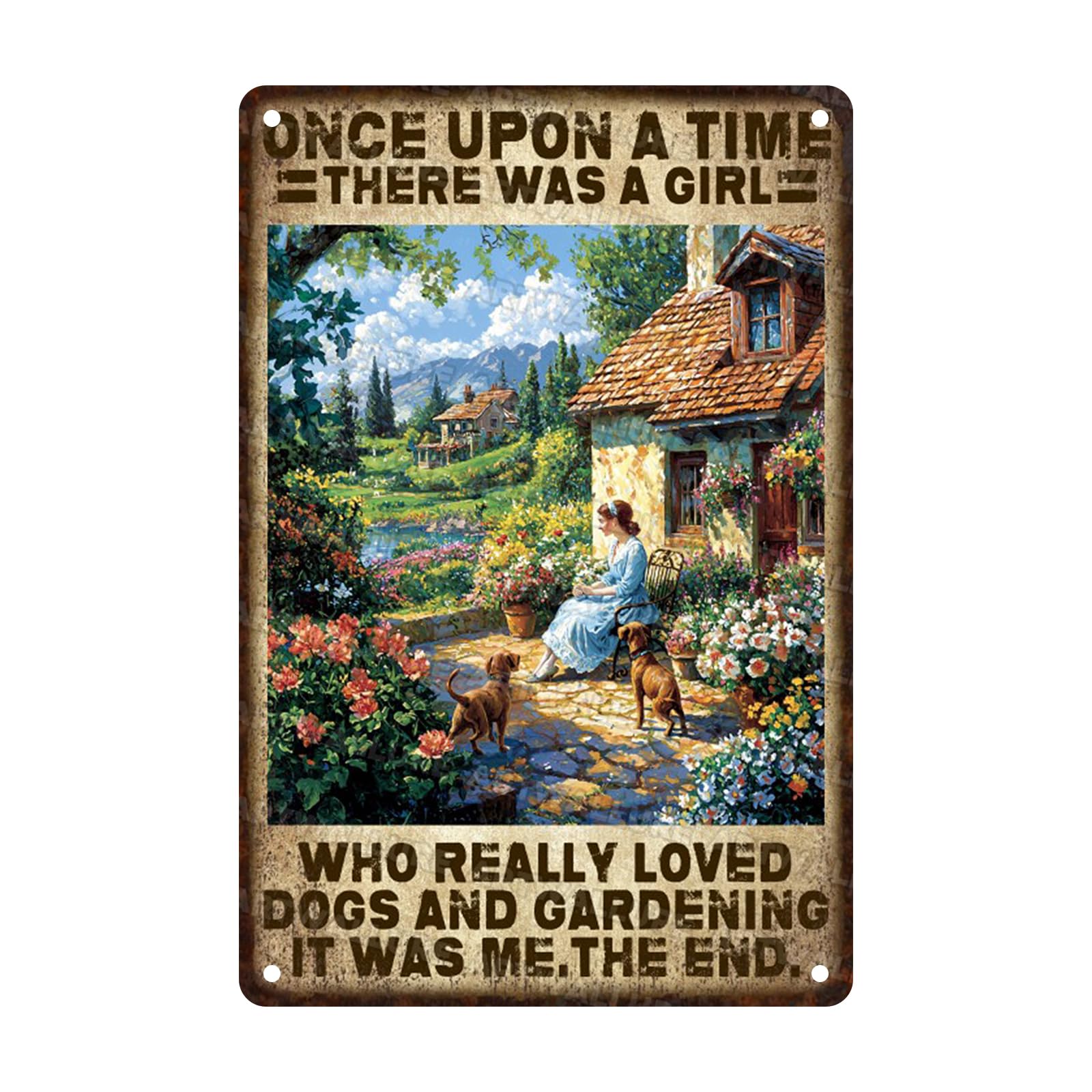 Garden Metal Sign A Girl Loves Dogs And Gardening Vintage Garden Rustic Art Metal Poster for Oasis Backyard Outdoor Bar Patio Decoration 8x12inch