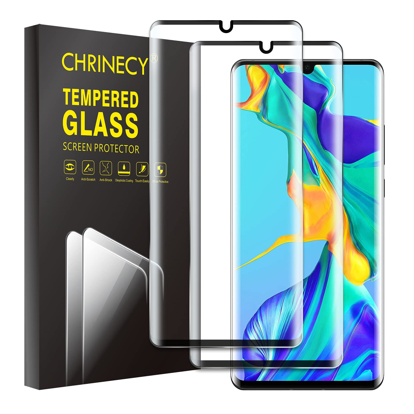 Film Verre Trempé Huawei P30 Pro - 2 Pièces, 9H Anti-rayures, Bord 3D, Haute Sensibilité, Sans Bulle